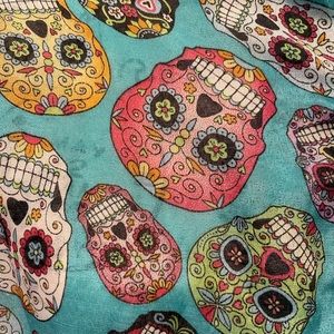 2/$10 Dia de Los Muertos sugar skulls blue scarf